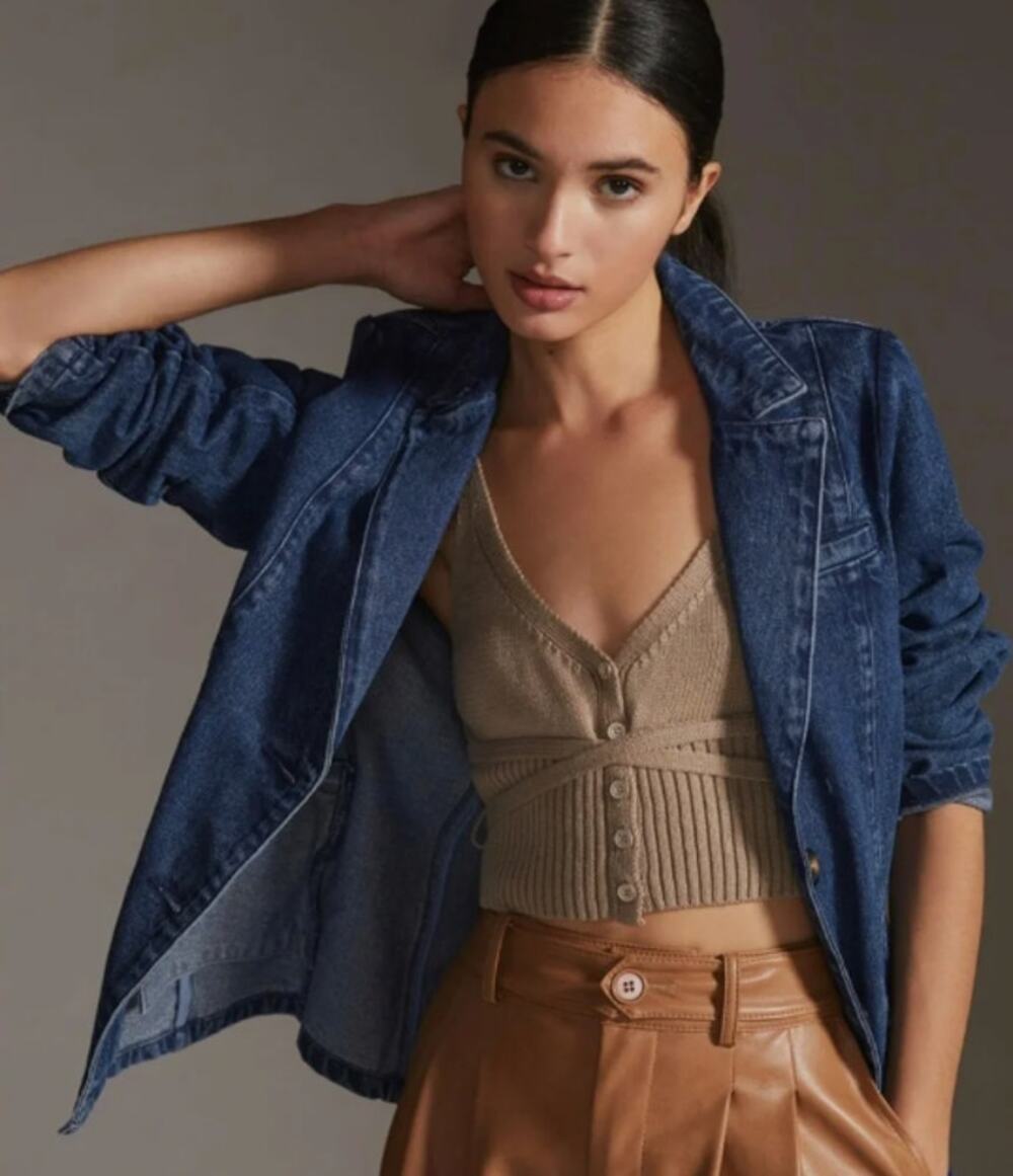 ANTHROPOLOGIE x MARE MARE Denim Blazer Sz XS $168 {II42}
